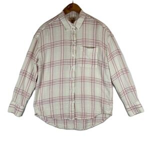 Faherty Dune Cotton Gauze Plaid Relaxed Womens Button Down Shirt Rose Cove M